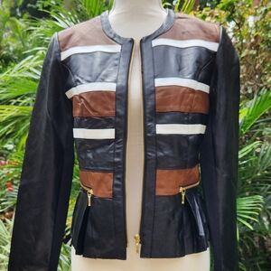 INC Colorblock Faux Leather Zip Front Jacket